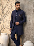 Premium Navy Blue Patterned Indo-Western Suit