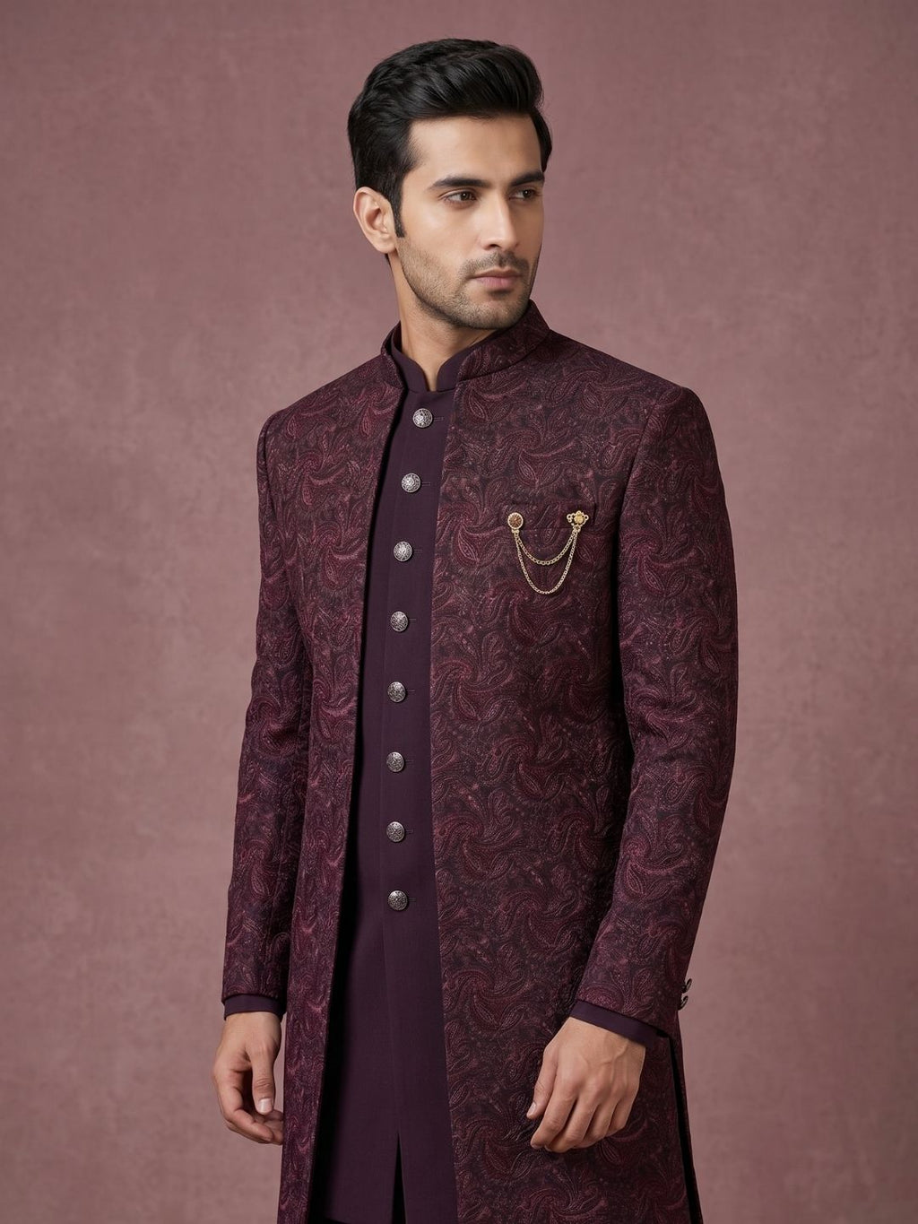 Premium Maroon Patterned Indo-Western Suit