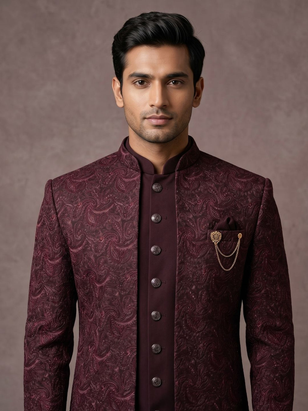 Premium Maroon Patterned Indo-Western Suit