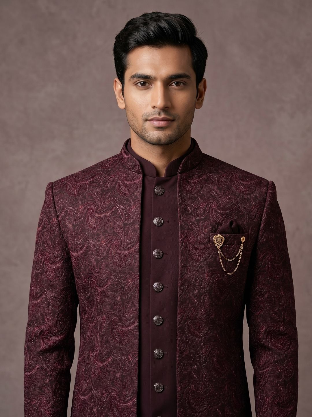 Premium Maroon Patterned Indo-Western Suit