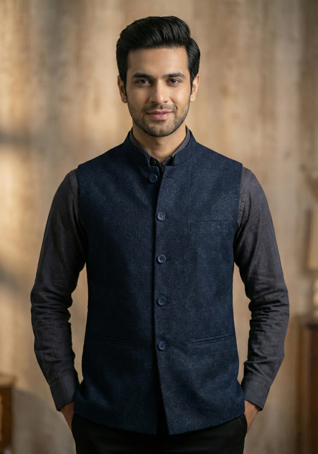 Men Textured Ethnic Jacket