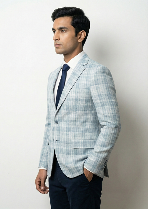 Men Solid Single Breasted Formal Blazer (Blue)