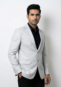 Men Solid Single Breasted Formal Blazer (Grey)