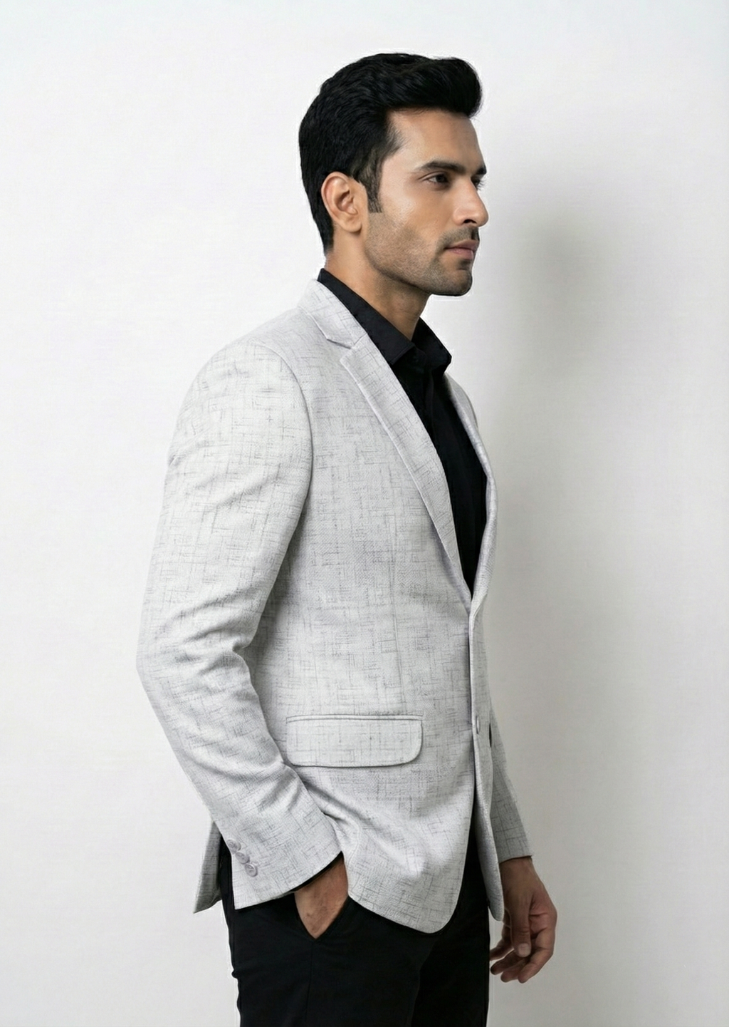 Men Solid Single Breasted Formal Blazer (Grey)