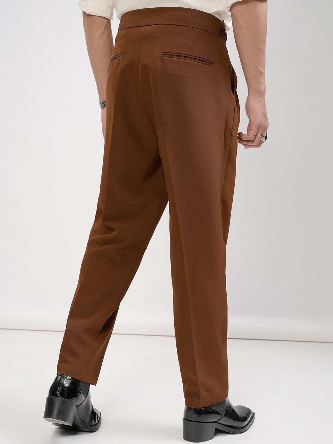 Premium Rust Brown High-Waisted Pleated Trousers | Men's Sartorial Extended Tab Dress Pants