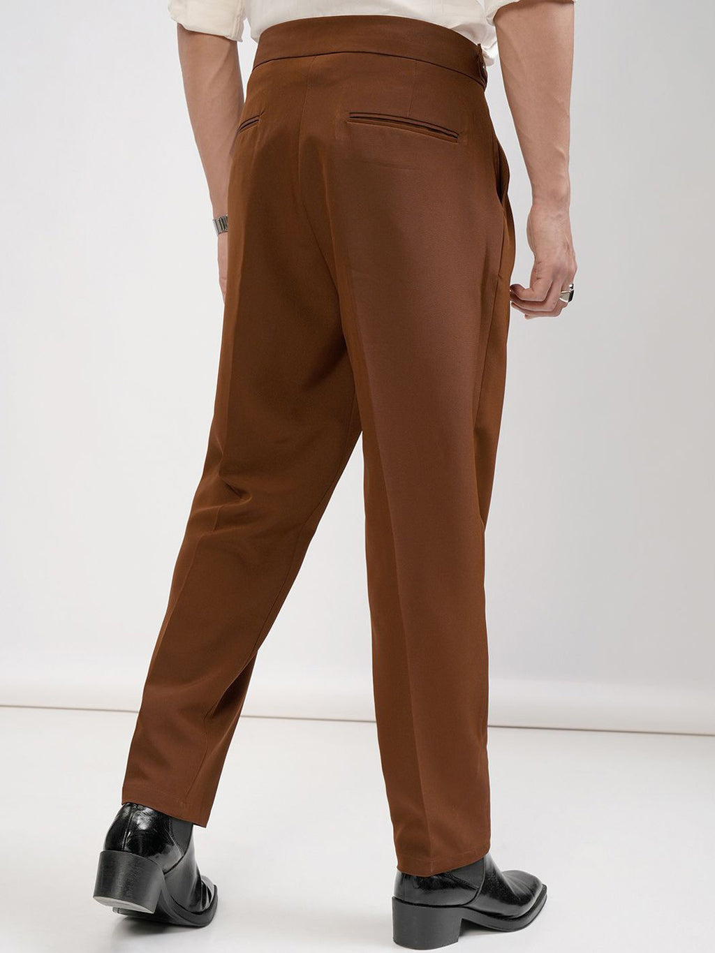 Premium Rust Brown High-Waisted Pleated Trousers | Men's Sartorial Extended Tab Dress Pants