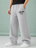 Men's Grey Wide-Leg Sweatpants | Retro "Chicago U.S.A." Oversized Joggers