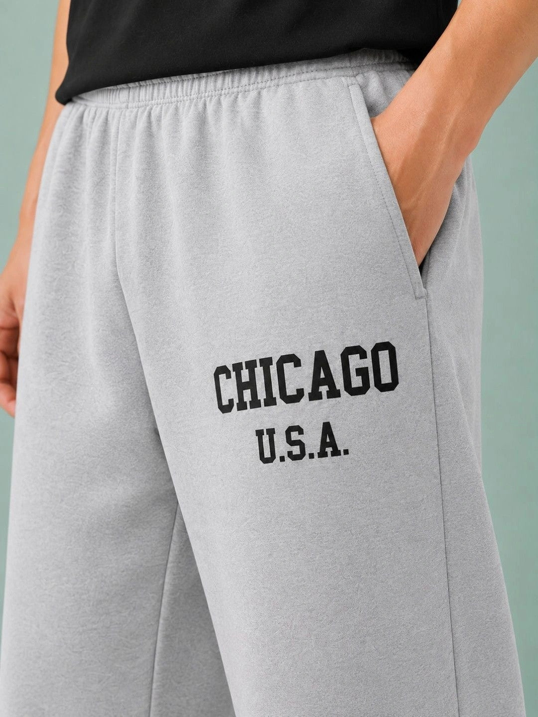 Men's Grey Wide-Leg Sweatpants | Retro "Chicago U.S.A." Oversized Joggers