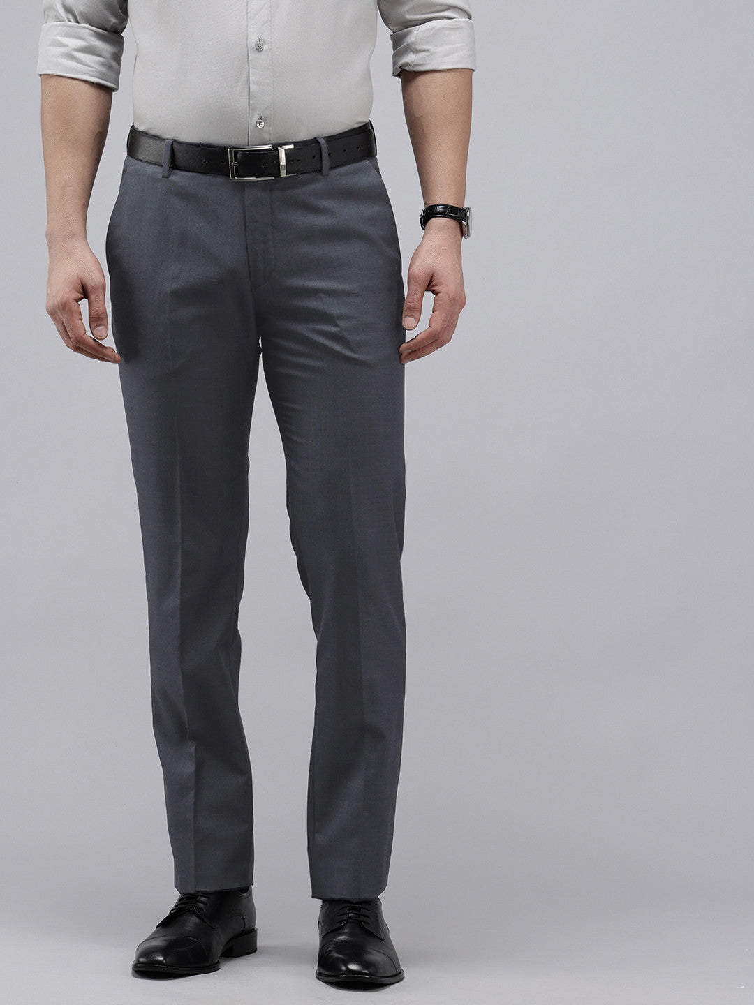 Men's Classic Grey Tailored Fit Formal Trousers | Flat Front Business Dress Pants