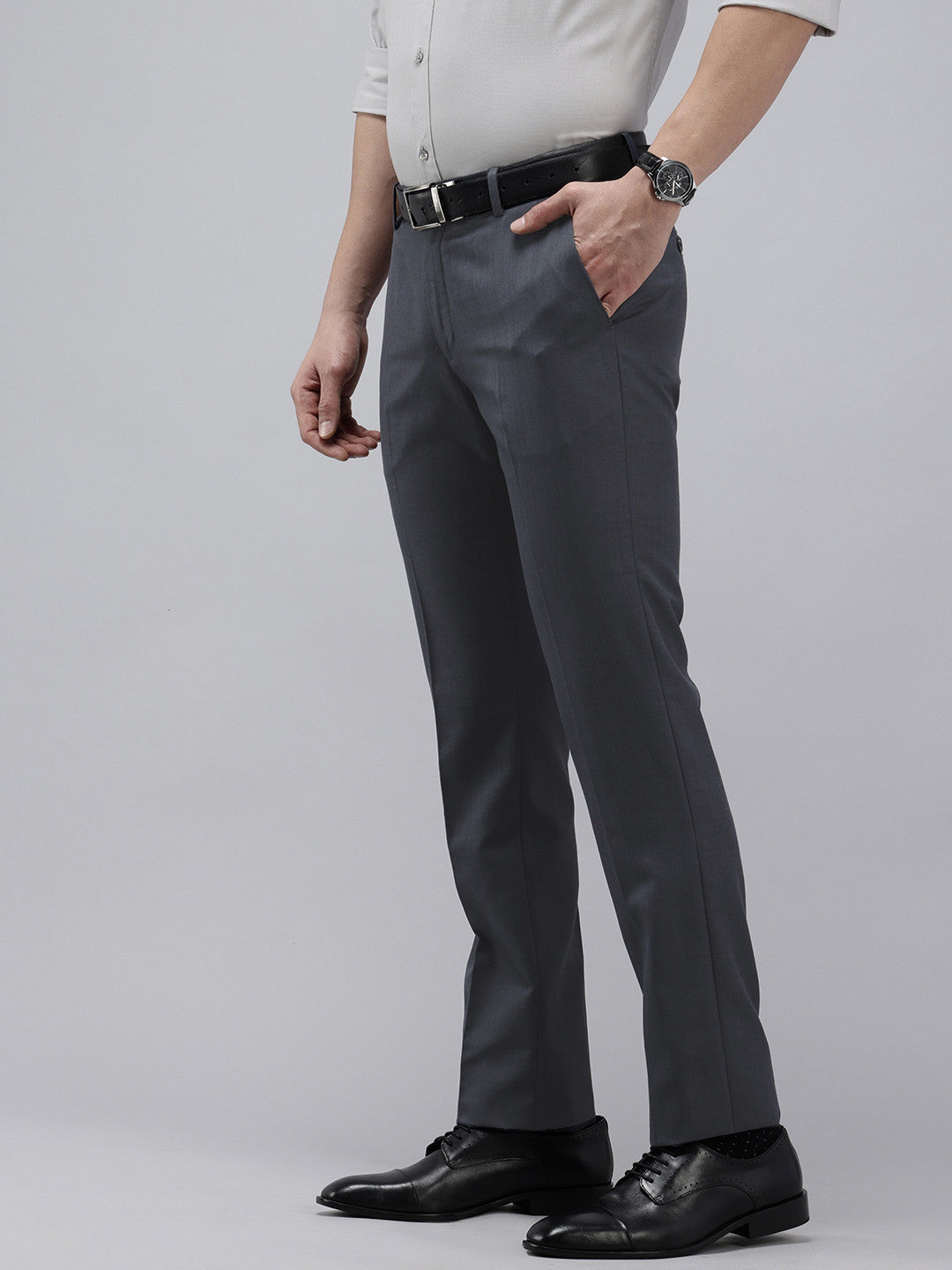 Men's Classic Grey Tailored Fit Formal Trousers | Flat Front Business Dress Pants