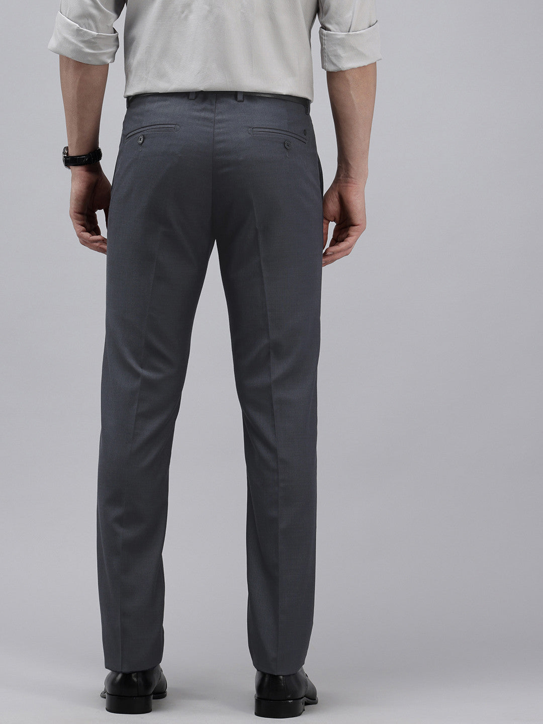 Men's Classic Grey Tailored Fit Formal Trousers | Flat Front Business Dress Pants