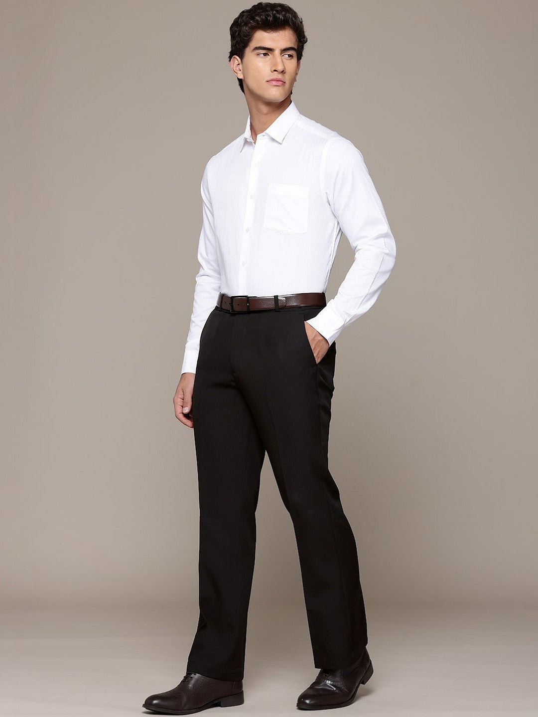 Men's Classic Black Tailored Fit Formal Trousers | Flat Front Business Dress Pants