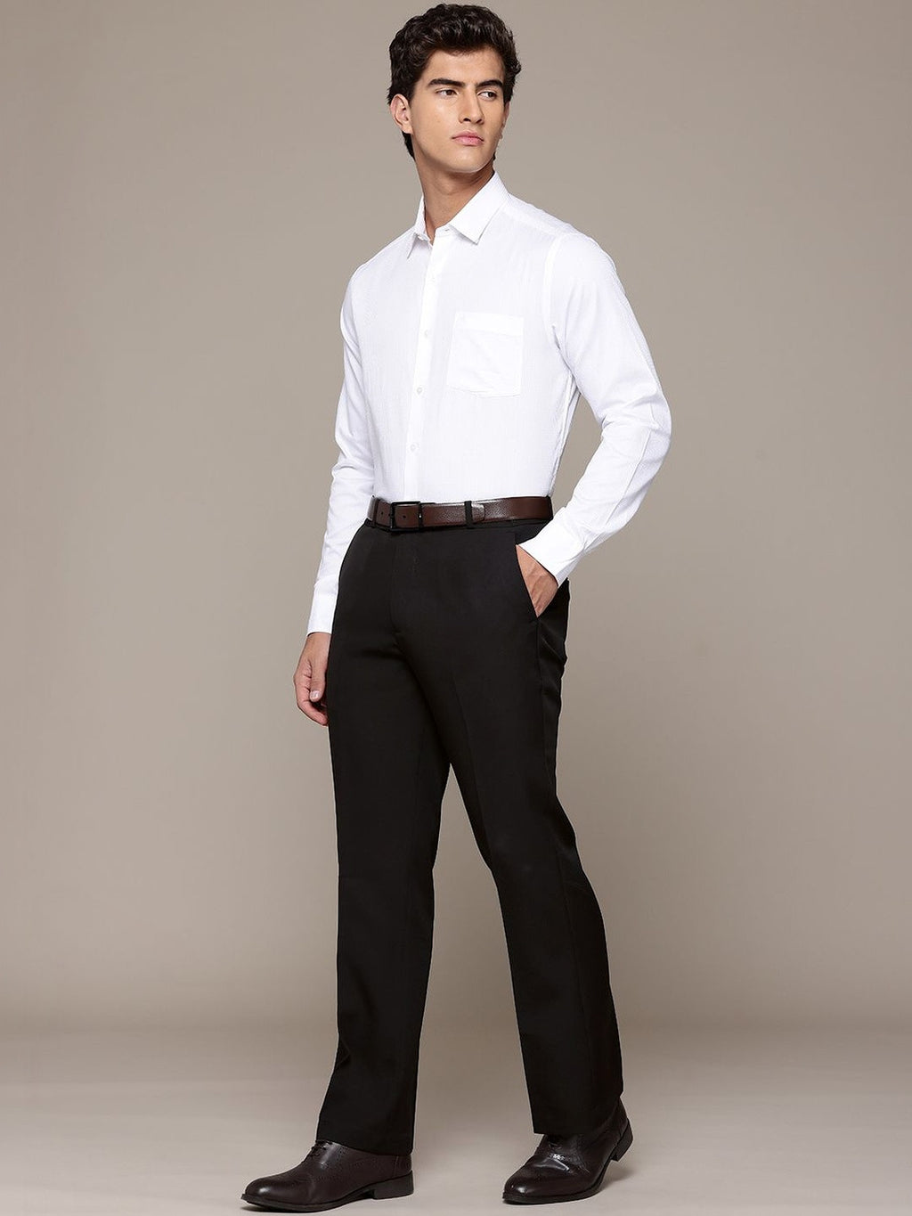 Men's Classic Black Tailored Fit Formal Trousers | Flat Front Business Dress Pants