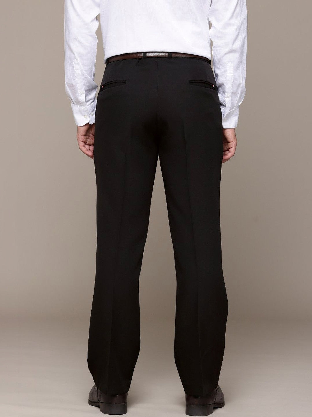 Men's Classic Black Tailored Fit Formal Trousers | Flat Front Business Dress Pants