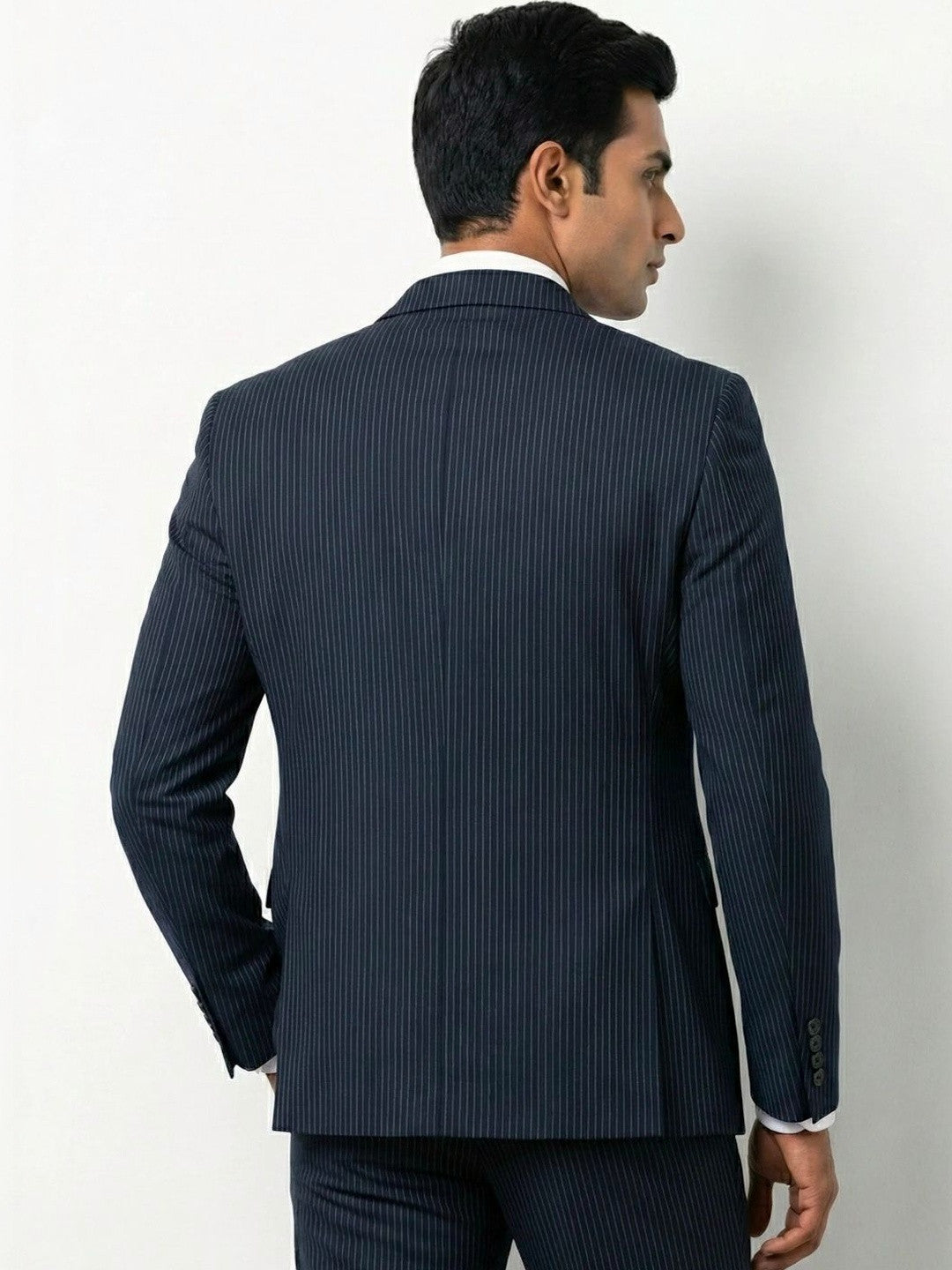 Men's Premium Navy Blue Pinstripe 3-Piece Suit | Tailored Fit Formal Business Suit
