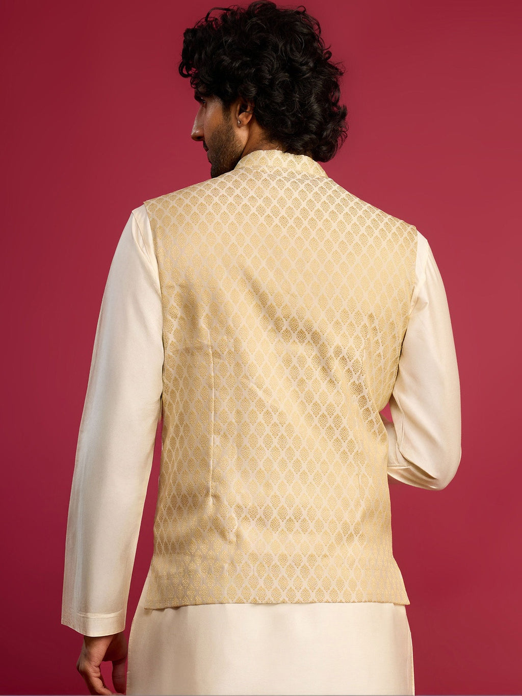 Classic Cream & Gold Jacquard Nehru Jacket