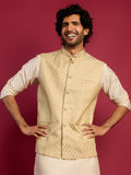 Classic Cream & Gold Jacquard Nehru Jacket