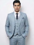 Men's Ice Blue Windowpane Check 3-Piece Suit