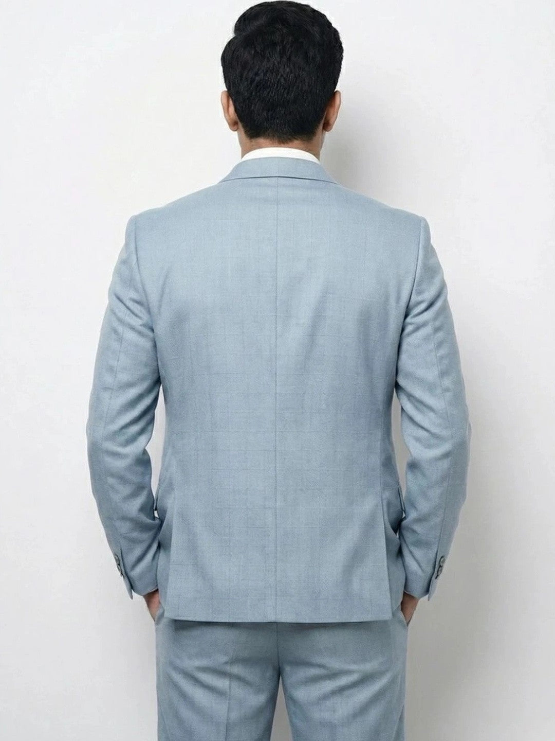Men's Ice Blue Windowpane Check 3-Piece Suit