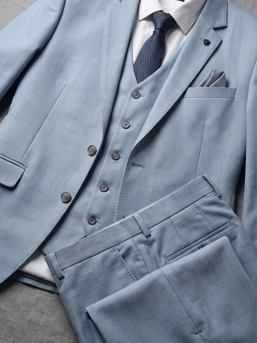 Men's Ice Blue Windowpane Check 3-Piece Suit