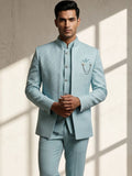 Premium Ice Blue Textured Jodhpuri Suit