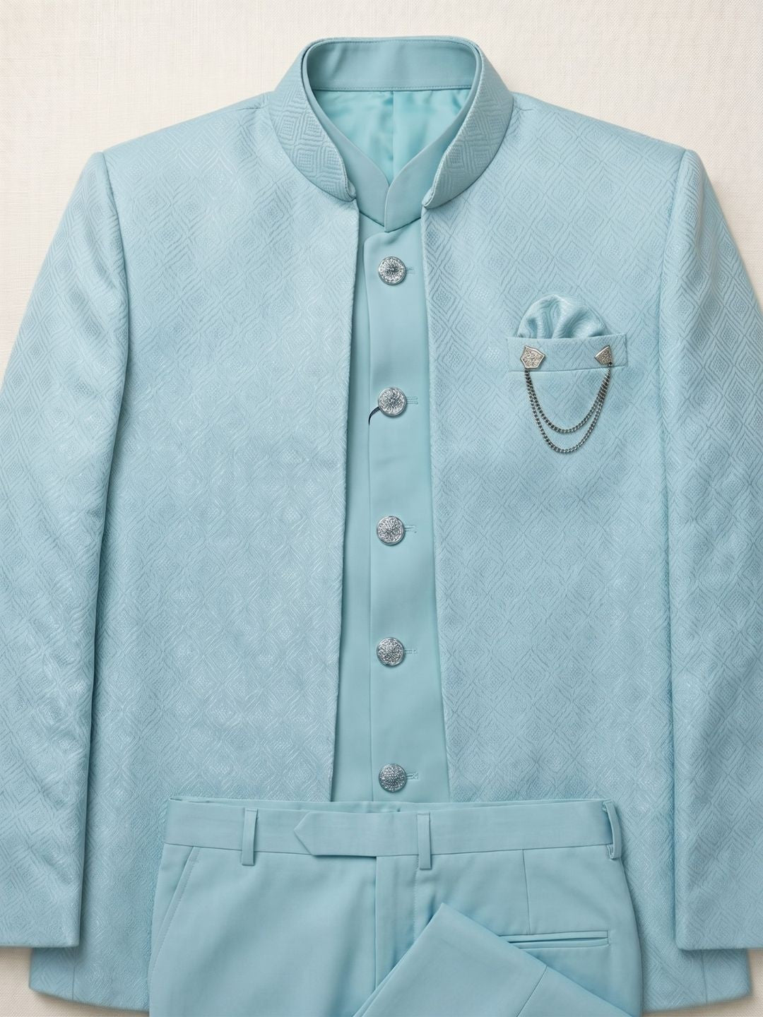 Premium Ice Blue Textured Jodhpuri Suit