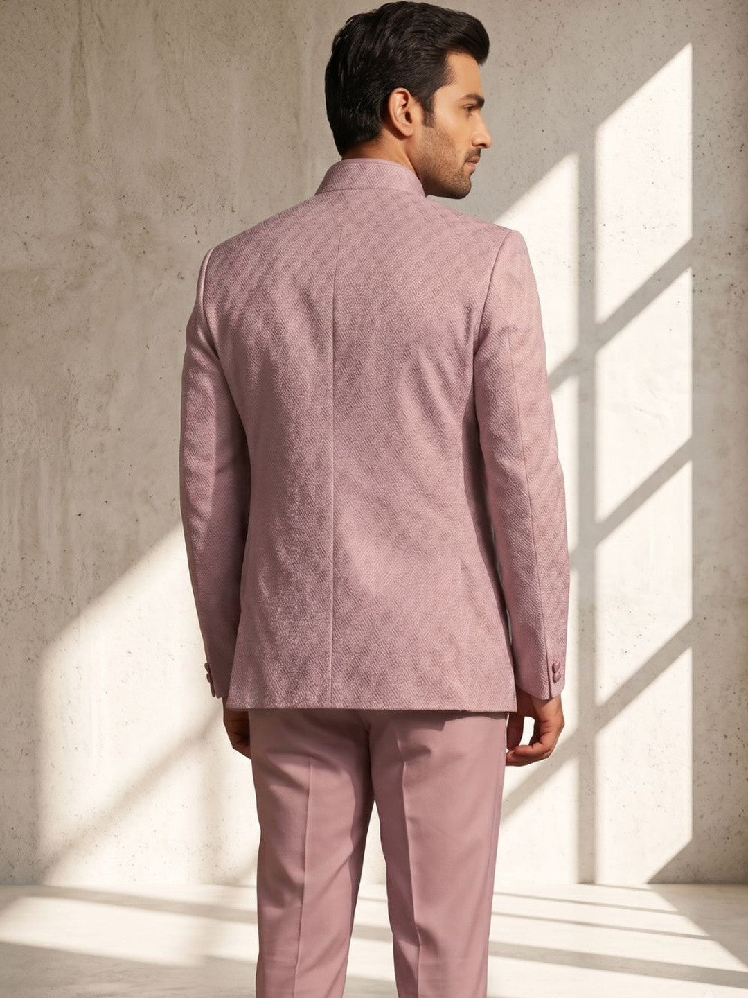 Regal Lavender Textured Bandhgala Three-Piece Suit