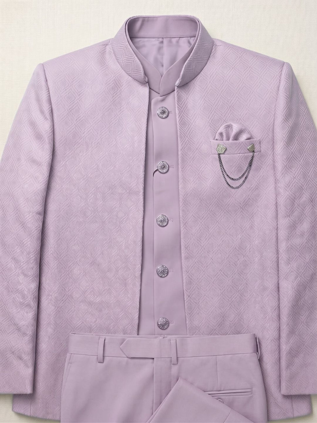 Regal Lavender Textured Bandhgala Three-Piece Suit