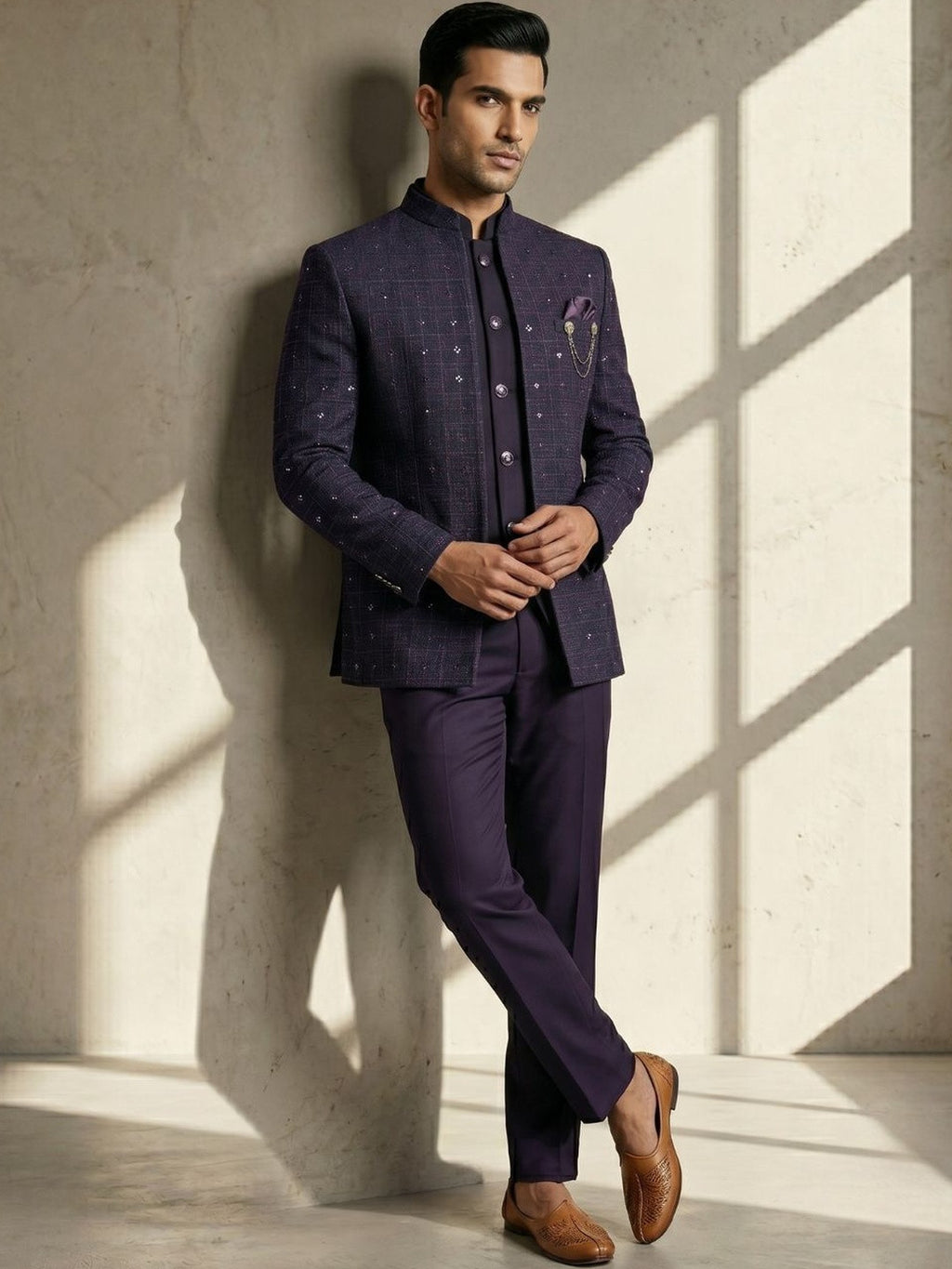 The Royal Aubergine Embellished Jodhpuri Suit Set