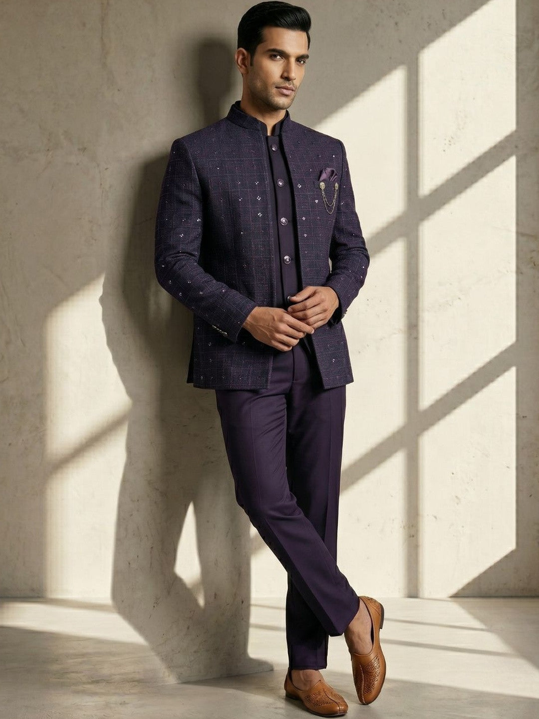 The Royal Aubergine Embellished Jodhpuri Suit Set