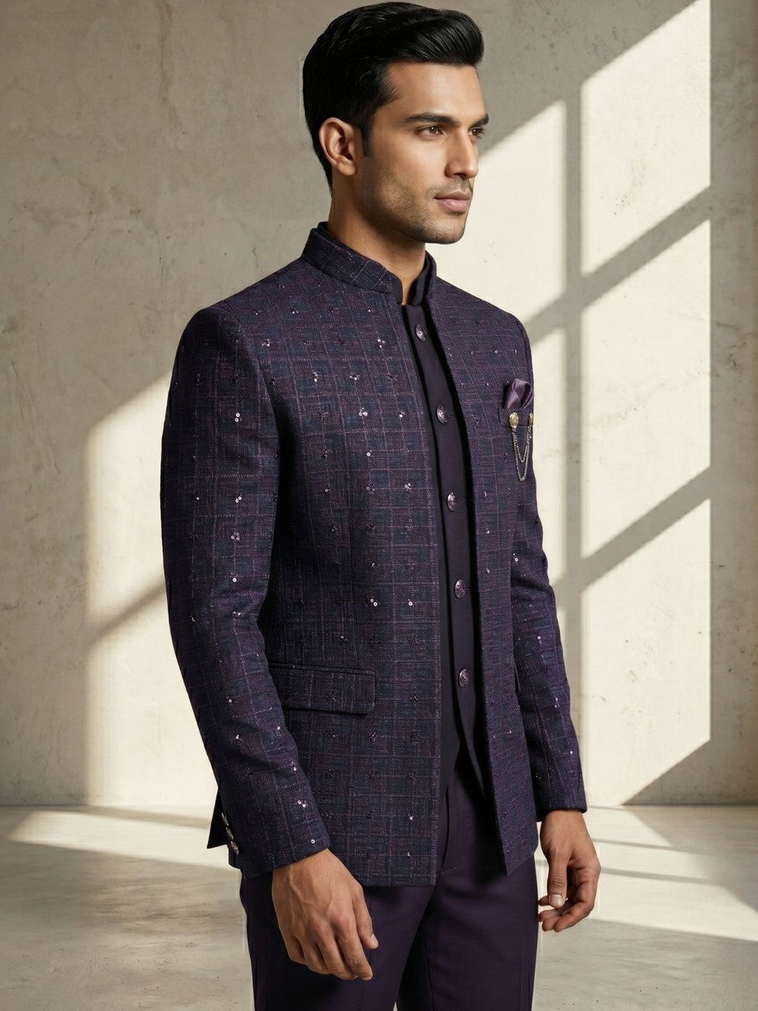 The Royal Aubergine Embellished Jodhpuri Suit Set