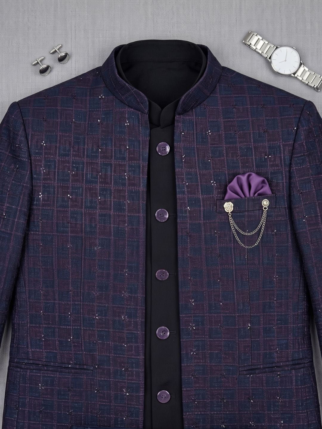 The Royal Aubergine Embellished Jodhpuri Suit Set