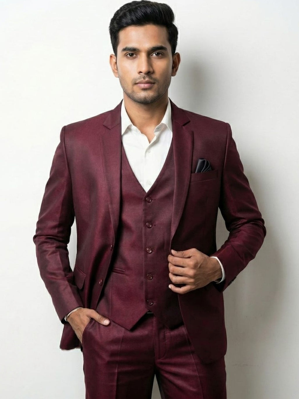 The Sovereign: Premium Burgundy Three-Piece Suit