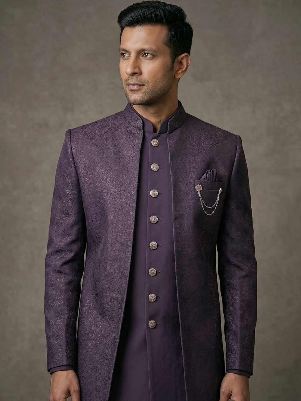 The Regal Aubergine Textured Indo-Western Ensemble