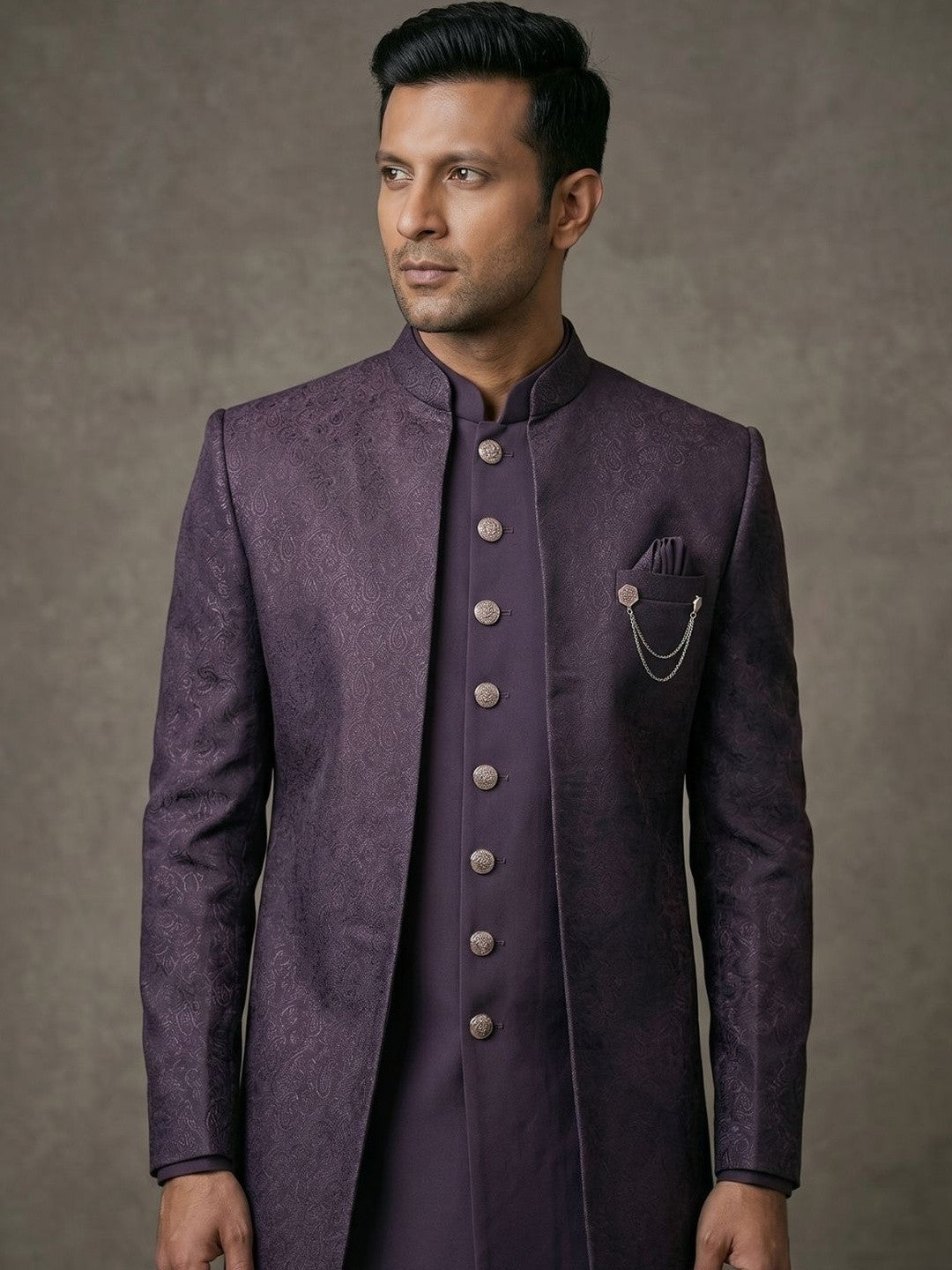 The Regal Aubergine Textured Indo-Western Ensemble