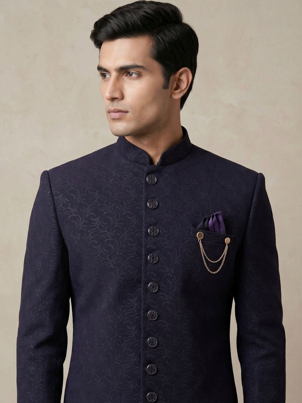 Royal Midnight Purple Jacquard Indo-Western Sherwani Set
