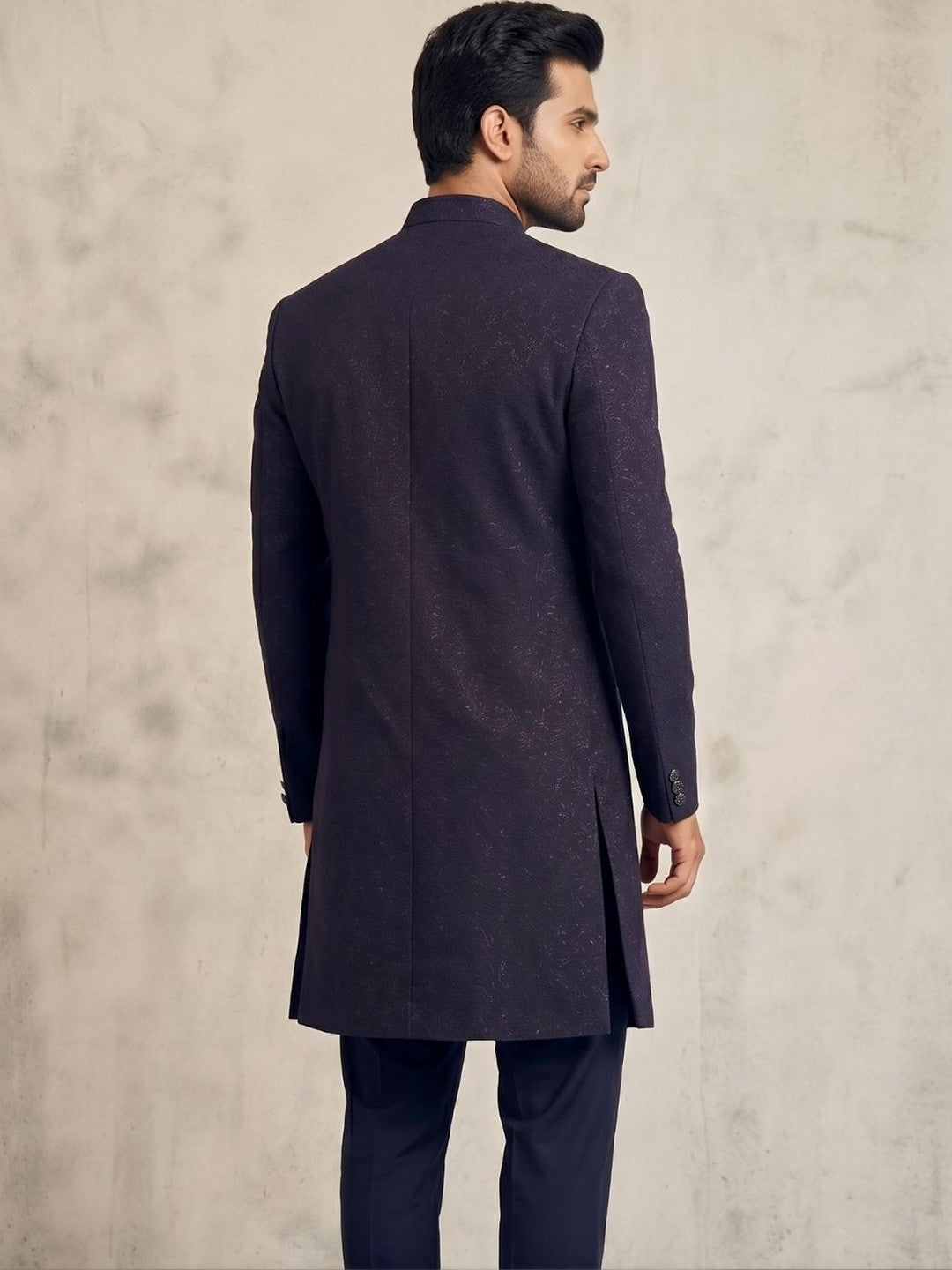 Royal Midnight Purple Jacquard Indo-Western Sherwani Set