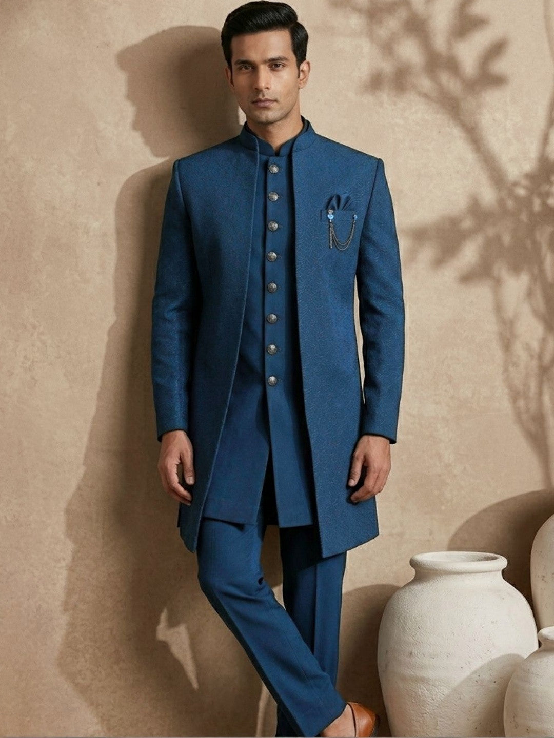 Midnight Teal Layered Indo-Western Ensemble