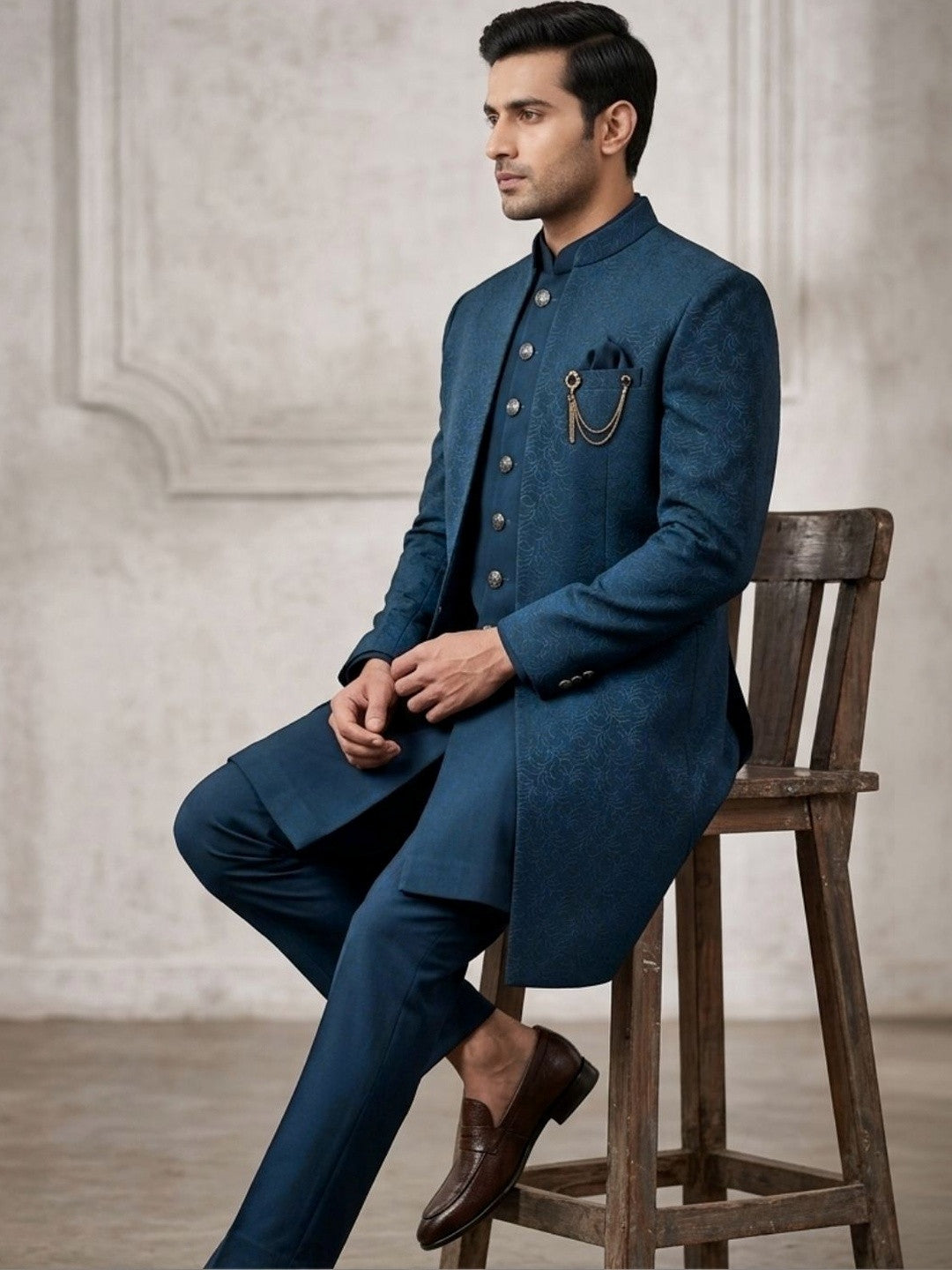Midnight Teal Layered Indo-Western Ensemble