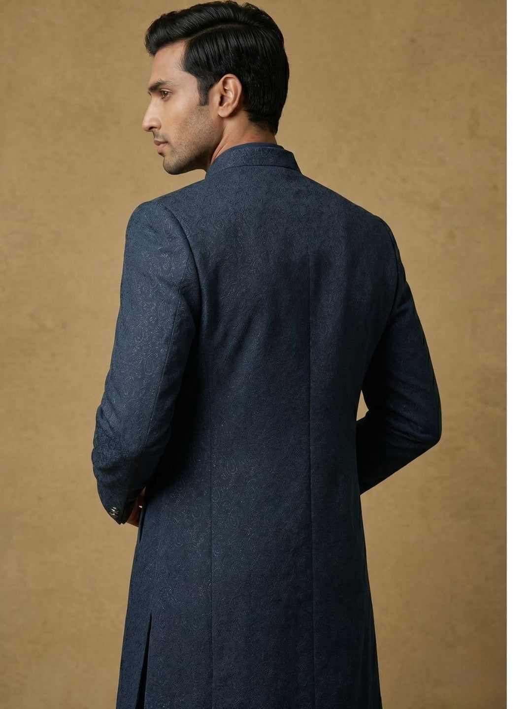 Midnight Blue Jacquard Indo-Western Ensemble