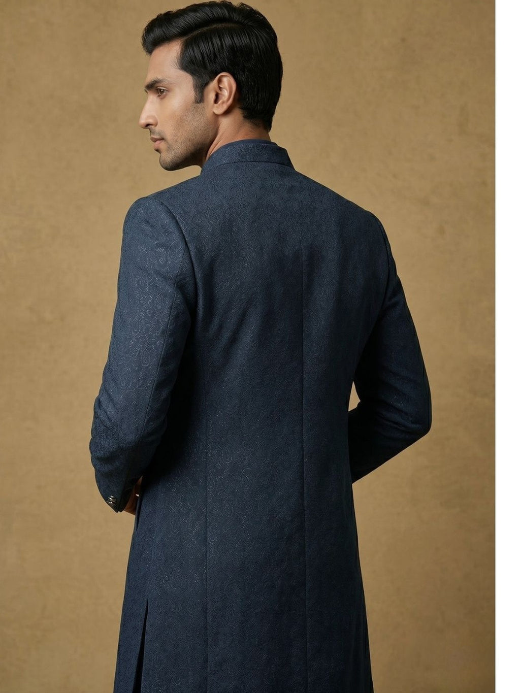 Midnight Blue Jacquard Indo-Western Ensemble