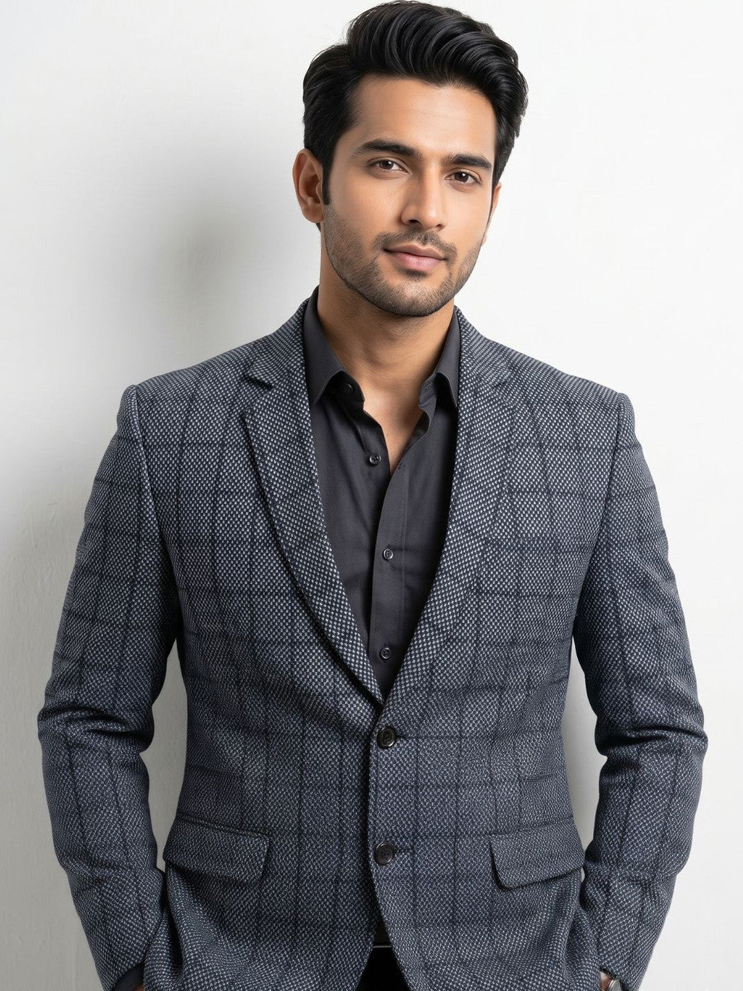 The Textured Charcoal Windowpane Blazer