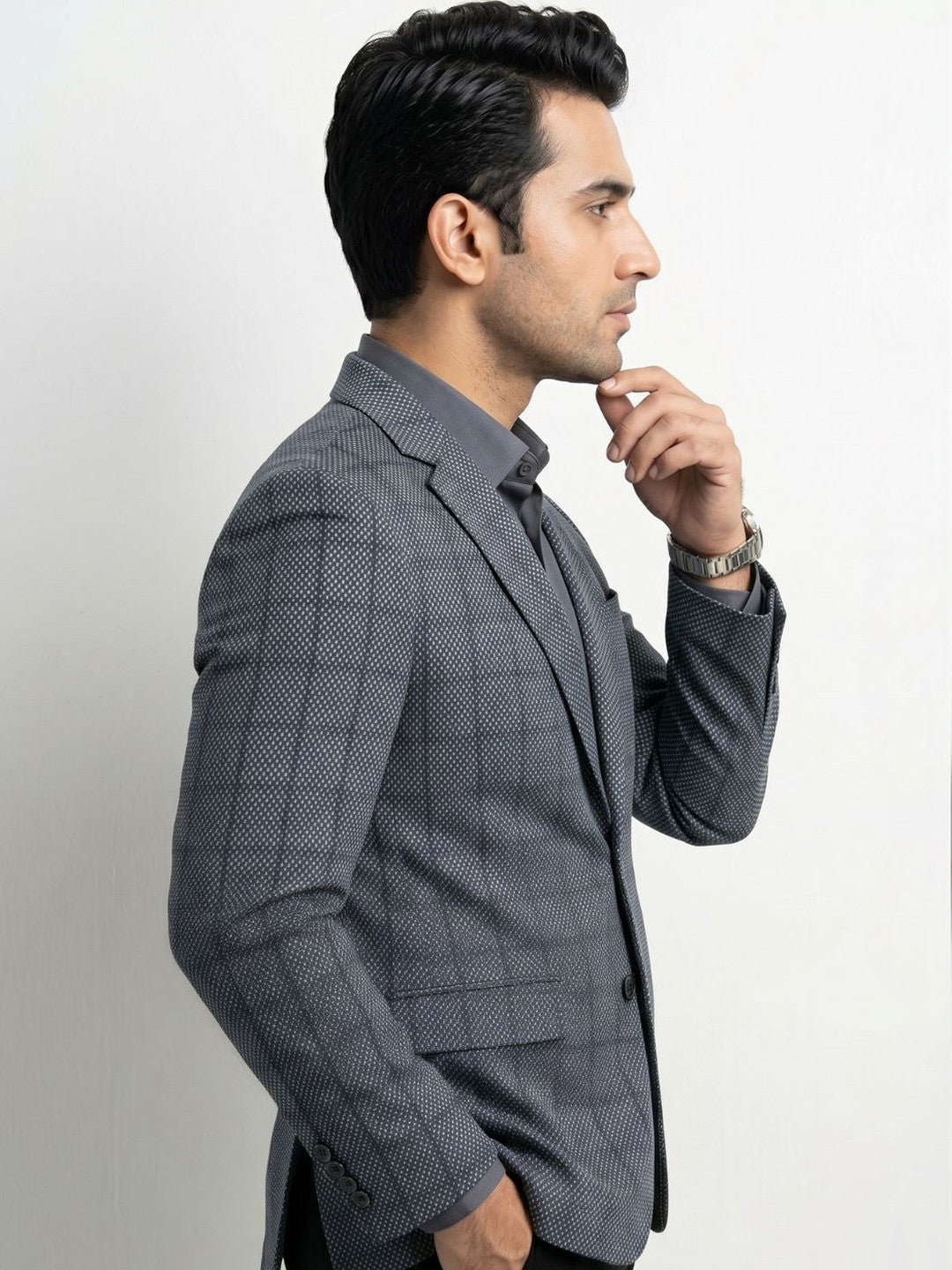 The Textured Charcoal Windowpane Blazer