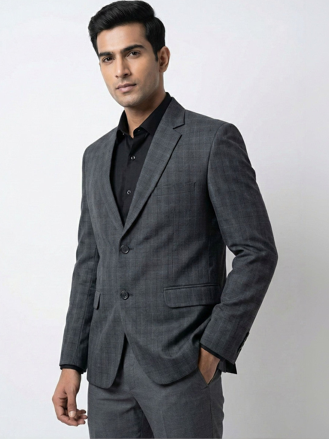 Premium Charcoal Check Tailored Blazer