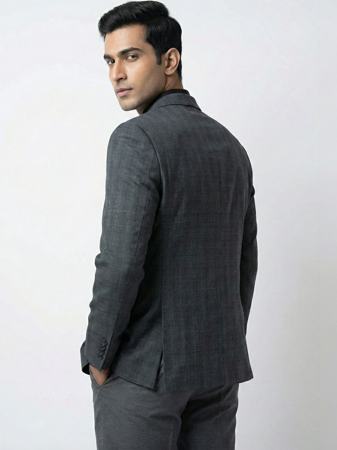 Premium Charcoal Check Tailored Blazer