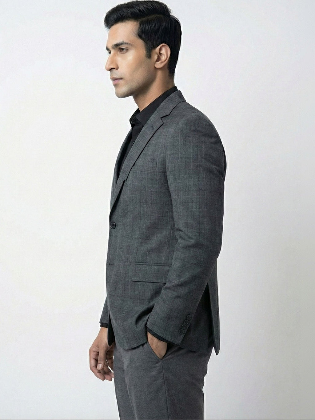 Premium Charcoal Check Tailored Blazer