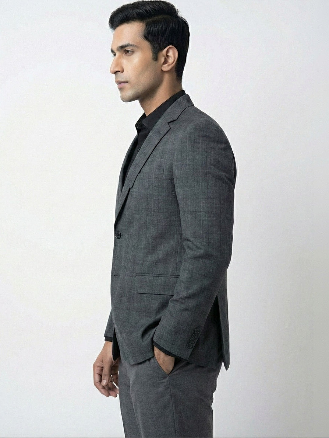 Premium Charcoal Check Tailored Blazer