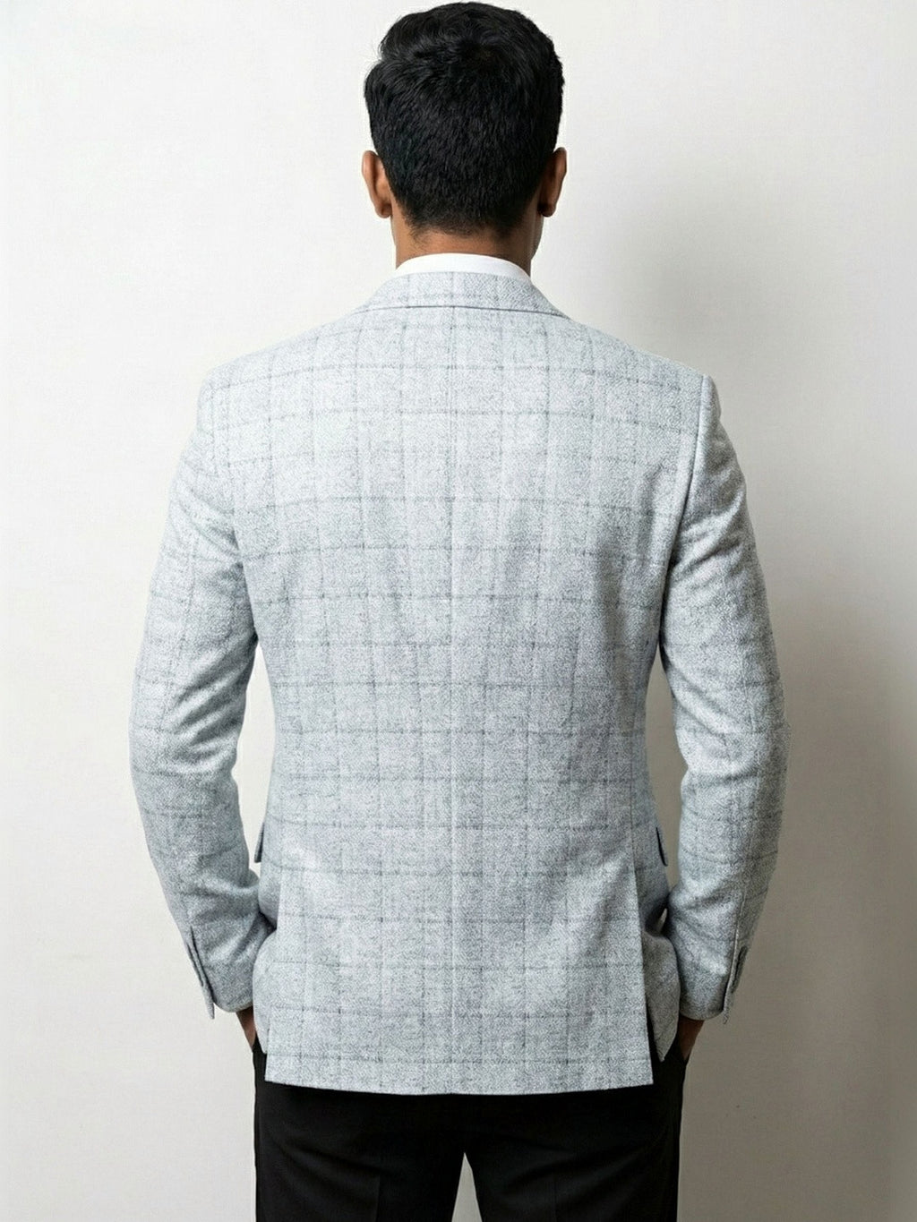 Premium Ice Grey Windowpane Check Blazer