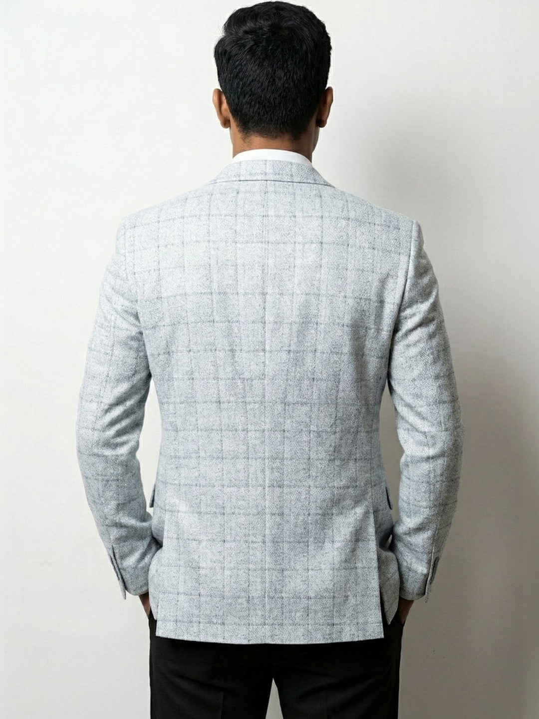 Premium Ice Grey Windowpane Check Blazer