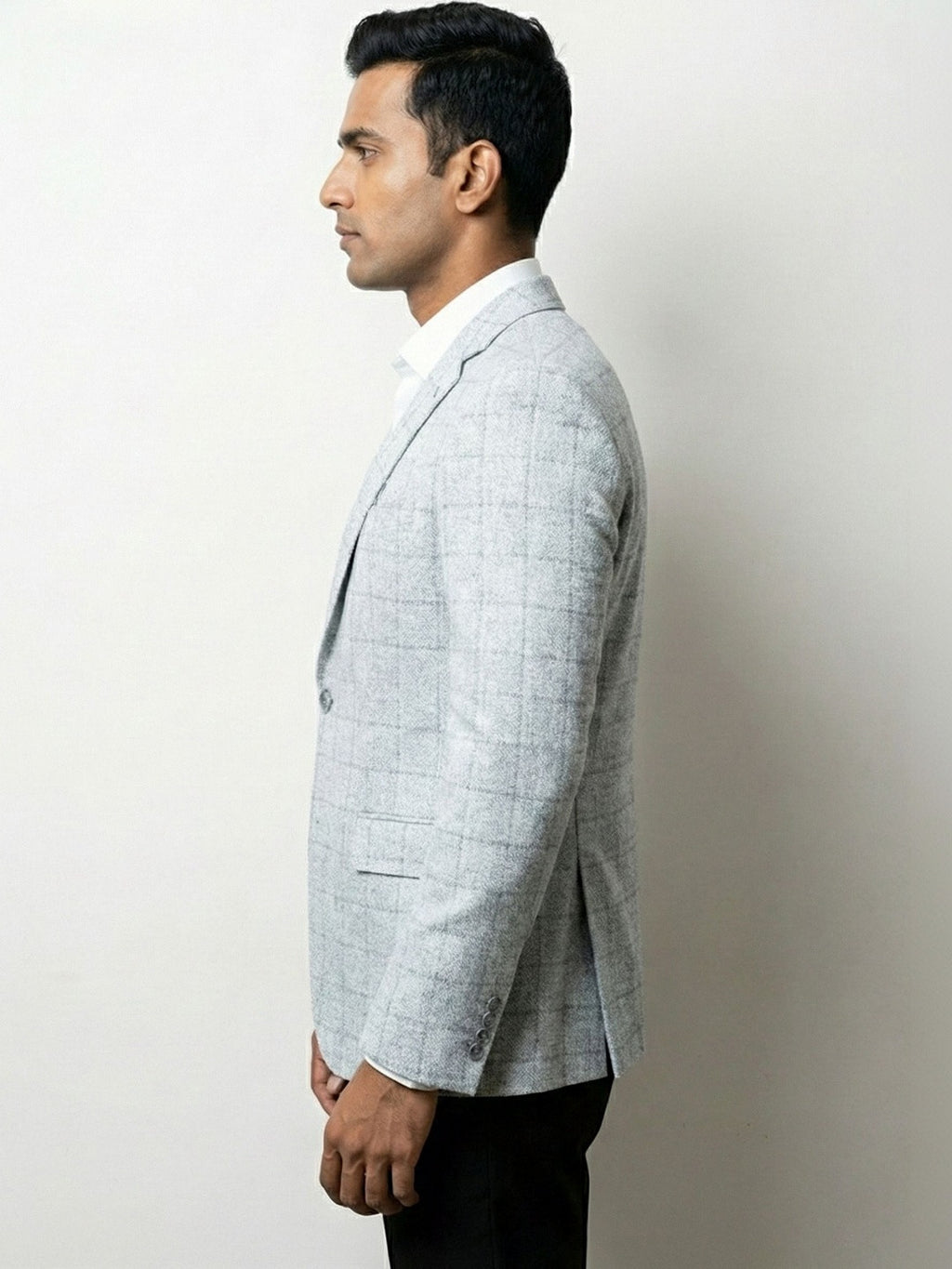 Premium Ice Grey Windowpane Check Blazer